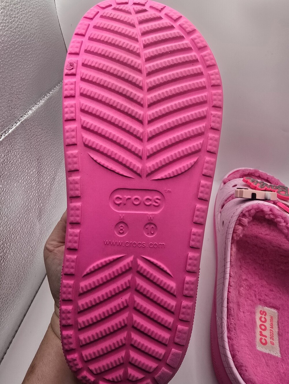 CROCS Cozzzy Pink Plush-Lined Mattel Barbie Slide Sandals. Worn Once. Ladies 10 - Picture 11 of 16